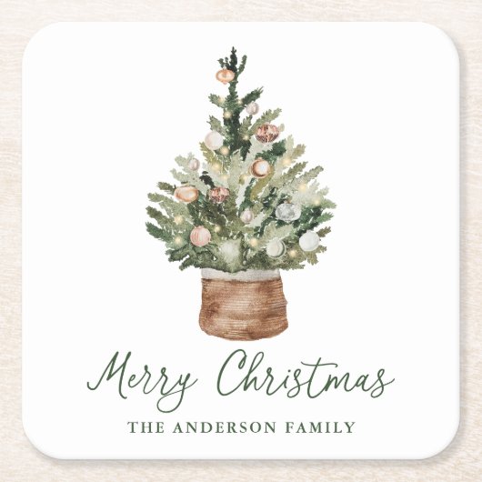 Rustic Christmas Tree Ornaments Neutral Holiday Rechteckiger Pappuntersetzer (Vorderseite)