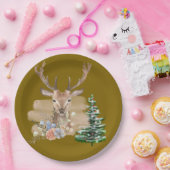 Rustic Christmas Tree with Brown-Beige Watercolor Pappteller (Party)