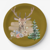 Rustic Christmas Tree with Brown-Beige Watercolor Pappteller (Vorderseite)