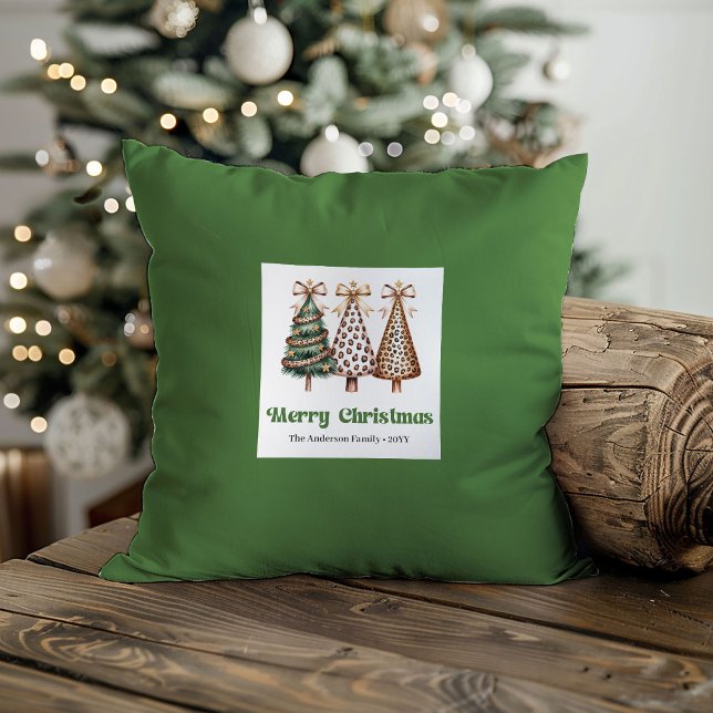 Rustic Christmas Trees Minimalist Name Custom  Kissen (Rustic Christmas Trees Minimalist Name Custom Pillow)