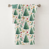 Rustic Christmas trees red green gold bath towel Badhandtuch Set (Insitu)