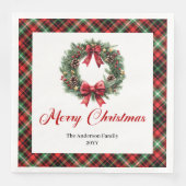 Rustic Christmas Wreath Napkins Red Green Pattern Serviette (Vorderseite)