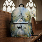 Rustic Church Path in Wildflower Meadow Bedruckter Rucksack