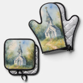 Rustic Church Path in Wildflower Meadow Ofenhandschuh & Topflappen-Set (Vorderseite/Rückseite)