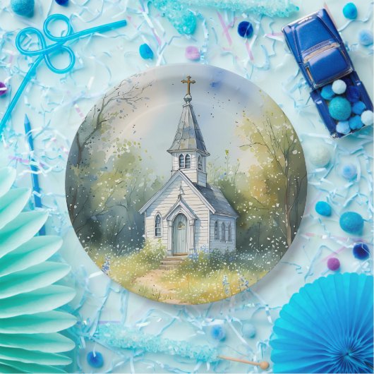 Rustic Church Path in Wildflower Meadow Pappteller (Party)