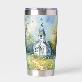 Rustic Church Path in Wildflower Meadow Thermobecher