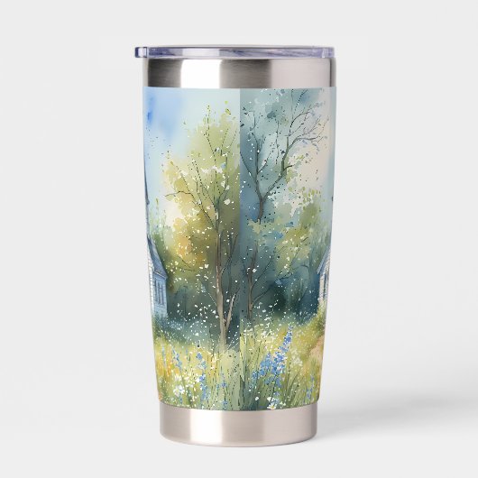 Rustic Church Path in Wildflower Meadow Thermobecher (Rechts)