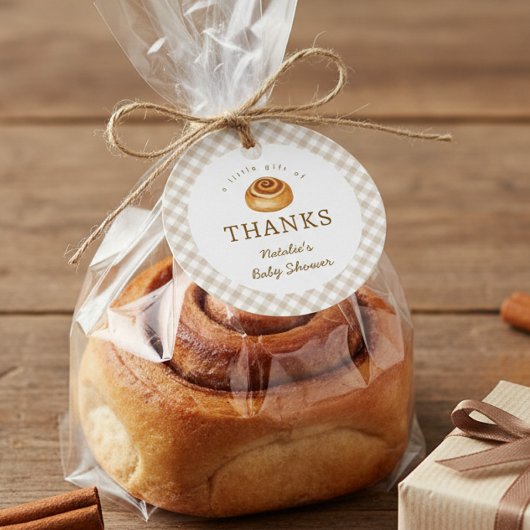 Rustic Cinnamon Bun In The Oven Baby Shower Geschenkanhänger