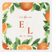 Rustic Citrus Monogram Wedding Favor Quadratischer Aufkleber (Vorderseite)