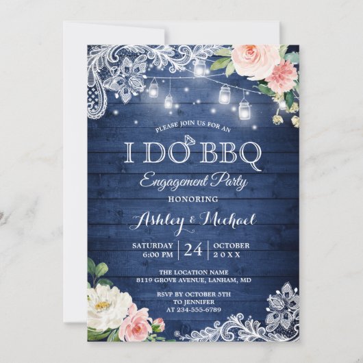 Rustic Classic Blue I DO GRILLEN Engagement Party Einladung (Vorderseite)