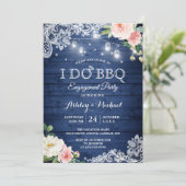 Rustic Classic Blue I DO GRILLEN Engagement Party Einladung (Stehend Vorderseite)