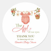 Rustic Clothesline Apple Locally Grown Baby Shower Runder Aufkleber (Vorderseite)