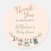 Rustic Clothesline Baby Dusche Vielen Dank für Ihr Runder Aufkleber (Vorderseite)