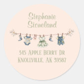 Rustic Clothesline Baby Girl Dusche Rücksendeadres Runder Aufkleber (Vorderseite)