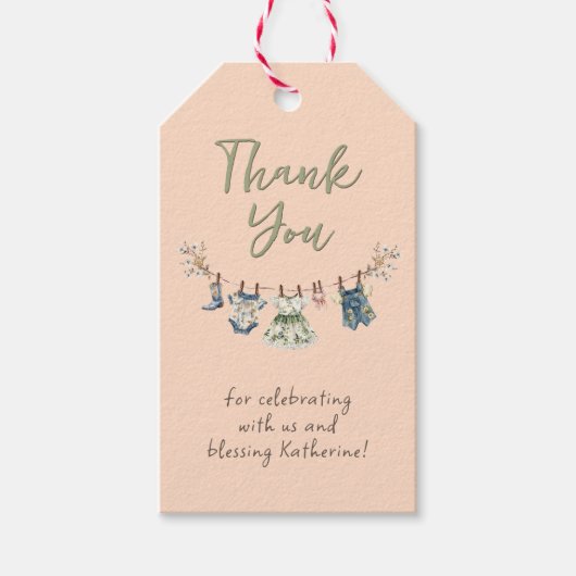 Rustic Clothesline Babydusche Vielen Dank Geschenkanhänger (Vorderseite)