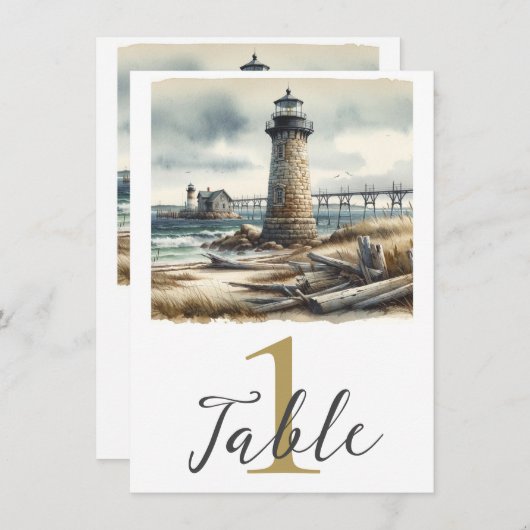 Rustic Coastal Lighthouse Seaside Beach Table  Einladung (Vorne/Hinten)
