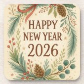 rustic coaster set for happy new year 2026 getränkeuntersetzer (Vorderseite)