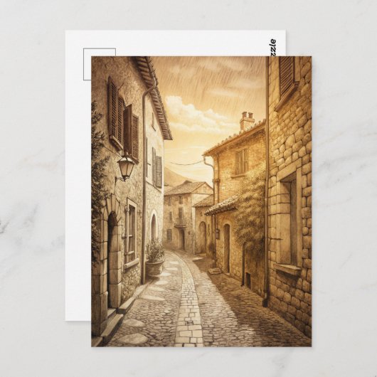 Rustic Cobblestone Streets European Village Postkarte (Vorne/Hinten)
