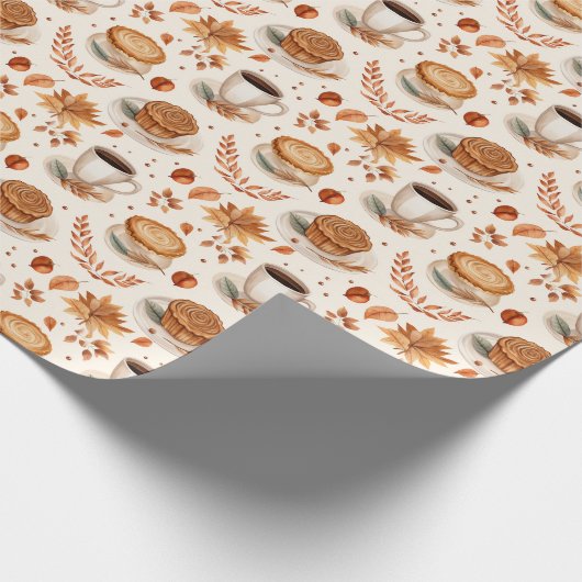 Rustic Coffee and Pie Autumn Pattern with Cozy  Geschenkpapier (Ecke)