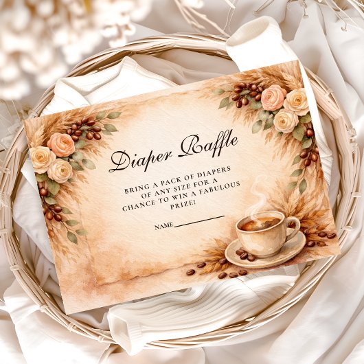 Rustic Coffee Baby Shower Diapper Raffle Begleitkarte