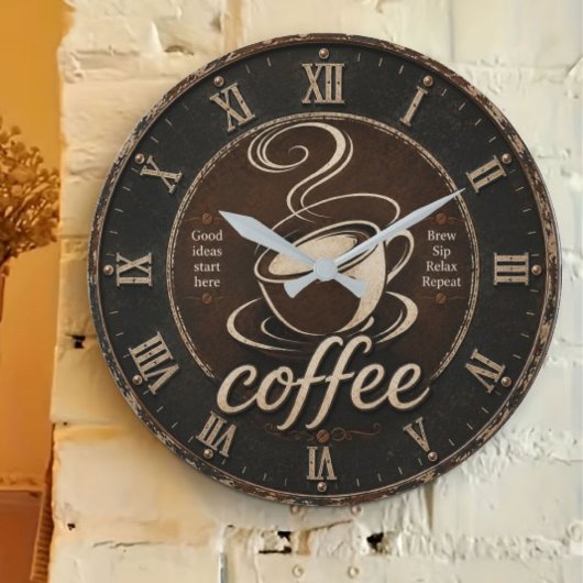 Rustic Coffee Bar Decor Gift Große Wanduhr