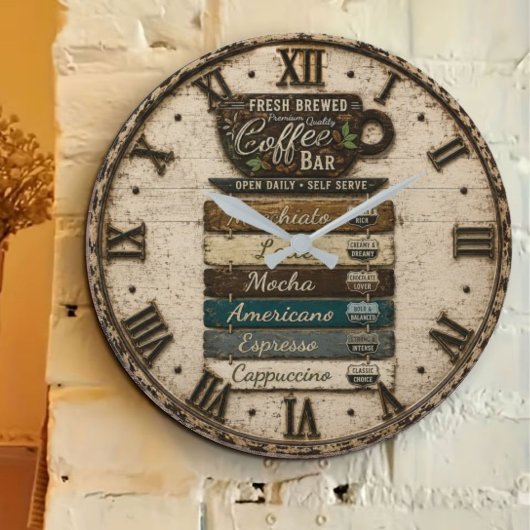 Rustic Coffee Bar Kitchen Farmhouse Decor Große Wanduhr