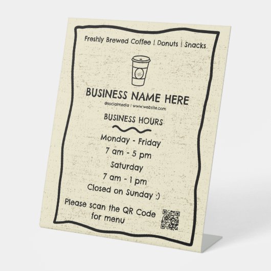 Rustic Coffee Cup Café Öffnungszeiten QR Code Sockelschild (Vorderseite)