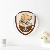 Rustic Coffee & Golden Retriever Shield Logo - Cof Große Wanduhr (Zuhause)