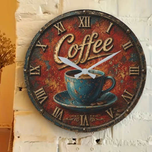 Rustic Coffee Große Wanduhr