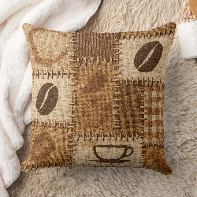 Rustic Coffee Patchwork Quilted Throw Pillow Kissen (Decke)