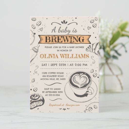 Rustic Coffee Shop Baby wird Baby-Dusche Einladung (Stehend Vorderseite)