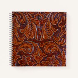 Rustic Cognac Tooled Leather PRINT SpiralNotebook Notizblock
