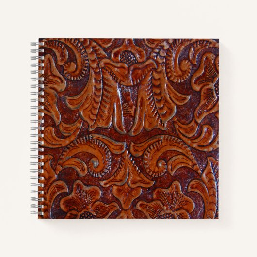 Rustic Cognac Tooled Leather PRINT SpiralNotebook Notizblock (Vorderseite)