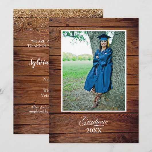 Rustic College Graduation Announcement with photo Karte (Vorne/Hinten)