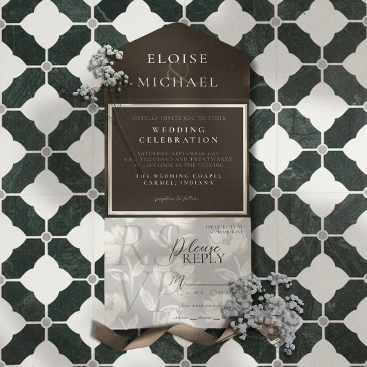 Rustic Copper Brown Wedding All-in-One-Einladung