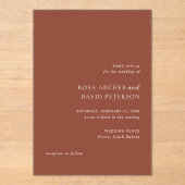 Rustic Copper Editorial Modern Wedding Acryleinladungen (Vorderseite)