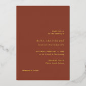 Rustic Copper Editorial Modern Wedding Folieneinladung (Vorderseite)