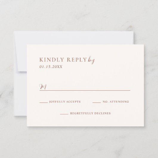 Rustic Copper Editorial Modern Wedding RSVP Karte (Rückseite)