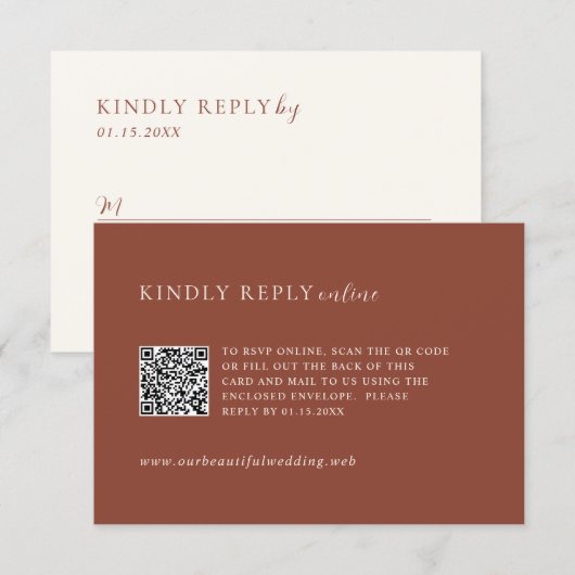Rustic Copper Editorial Modern Wedding RSVP Karte (Vorne/Hinten)
