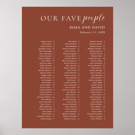 Rustic Copper Modern Wedding Seating Chart Poster (Vorne)