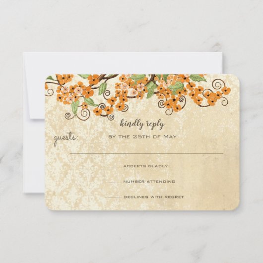 Rustic Coral Orange Spring Blossom Wedding RSVP (Vorderseite)