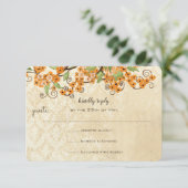 Rustic Coral Orange Spring Blossom Wedding RSVP Karte (Stehend Vorderseite)