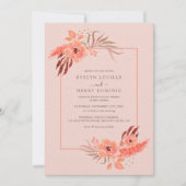 Rustic Coral Pink Floral Terracotta Wedding Einladung (Vorderseite)
