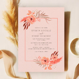 Rustic Coral Pink Floral Terracotta Wedding Einladung