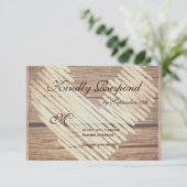 Rustic Country Barn Wood Heart Wedding RSVP Cards (Stehend Vorderseite)