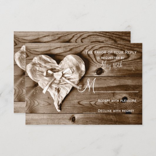 Rustic Country Barn Wood Heart Wedding RSVP Cards (Vorne/Hinten)