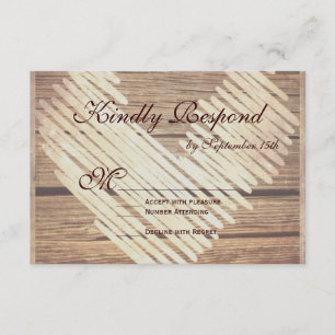 Rustic Country Barn Wood Heart Wedding RSVP Cards Karte