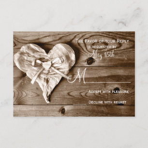Rustic Country Barn Wood Heart Wedding RSVP Cards Karte