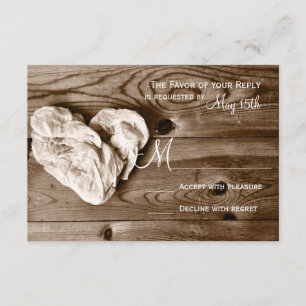 Rustic Country Barn Wood Heart Wedding RSVP Cards Karte