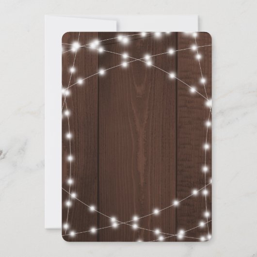 Rustic country barn wood string lights wedding einladung (Rückseite)